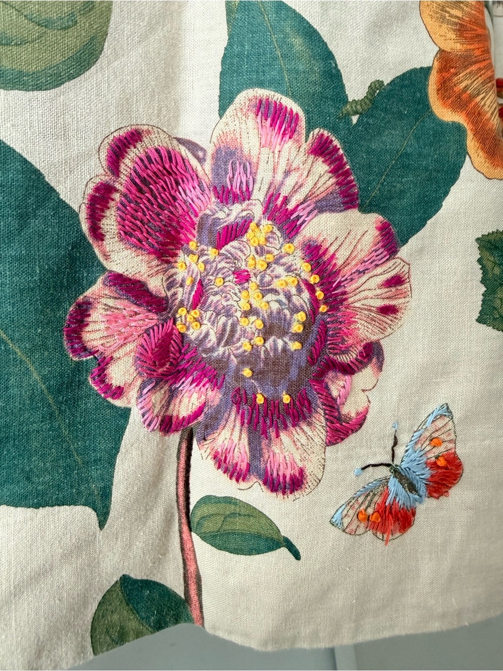 Anthropologie Floral Cream A-Line Skirt embroidered linen - Picture 3 of 6